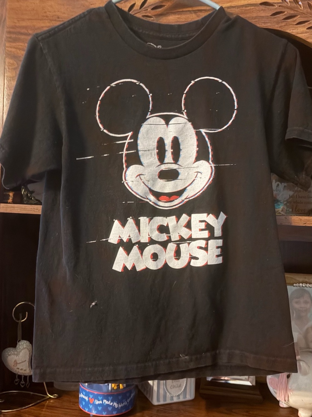 Disney Black Mickey Mouse Graphic Tee with White and Red Print